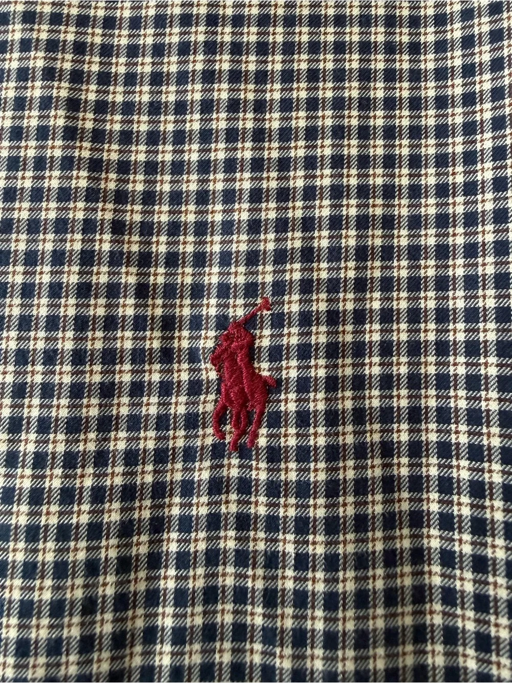 Polo Ralph Lauren Custom Fit Blue Tan Plaid Long Sleeve Shirt Men’s Large EUC